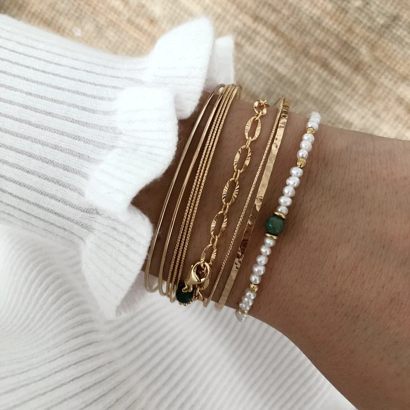 Bracelet "Yuna" Agate mousse plaqué or