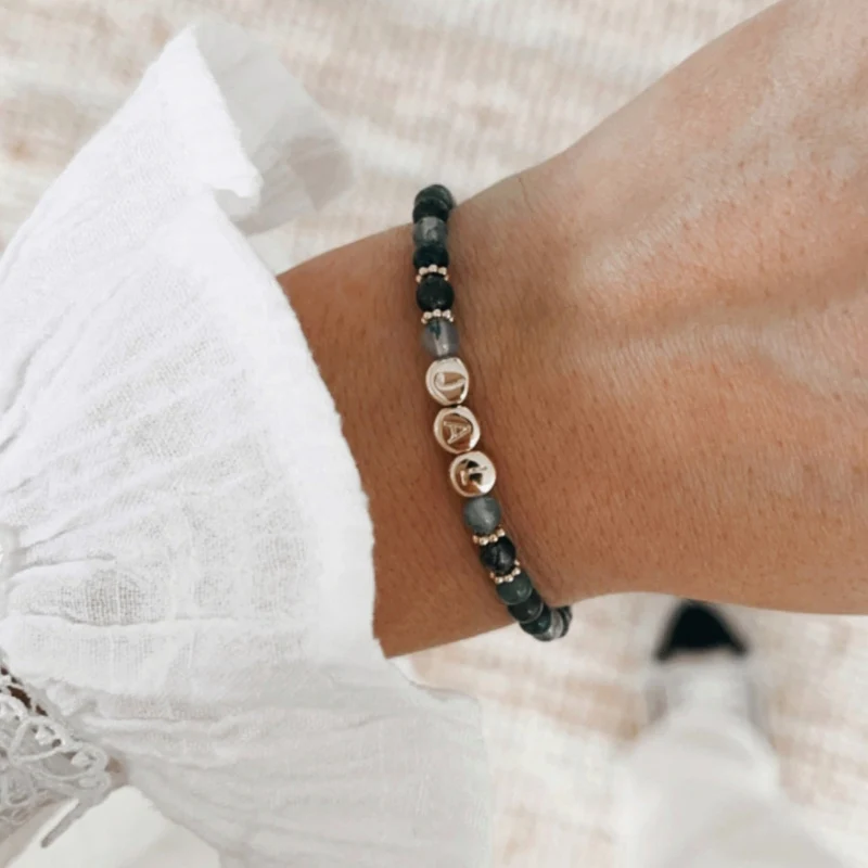 Bracelet "Galia" Agate mousse plaqué or