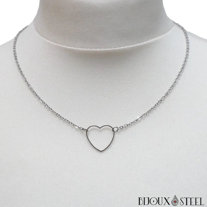 Collier coeur en acier inoxydable
