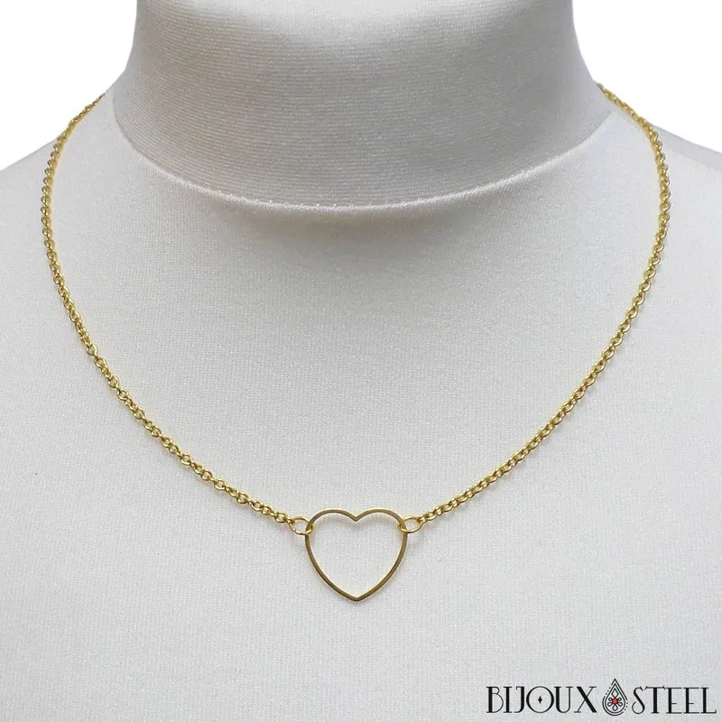 Collier coeur en acier inoxydable