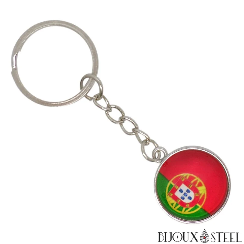 Porte-clés drapeau du Portugal argenté