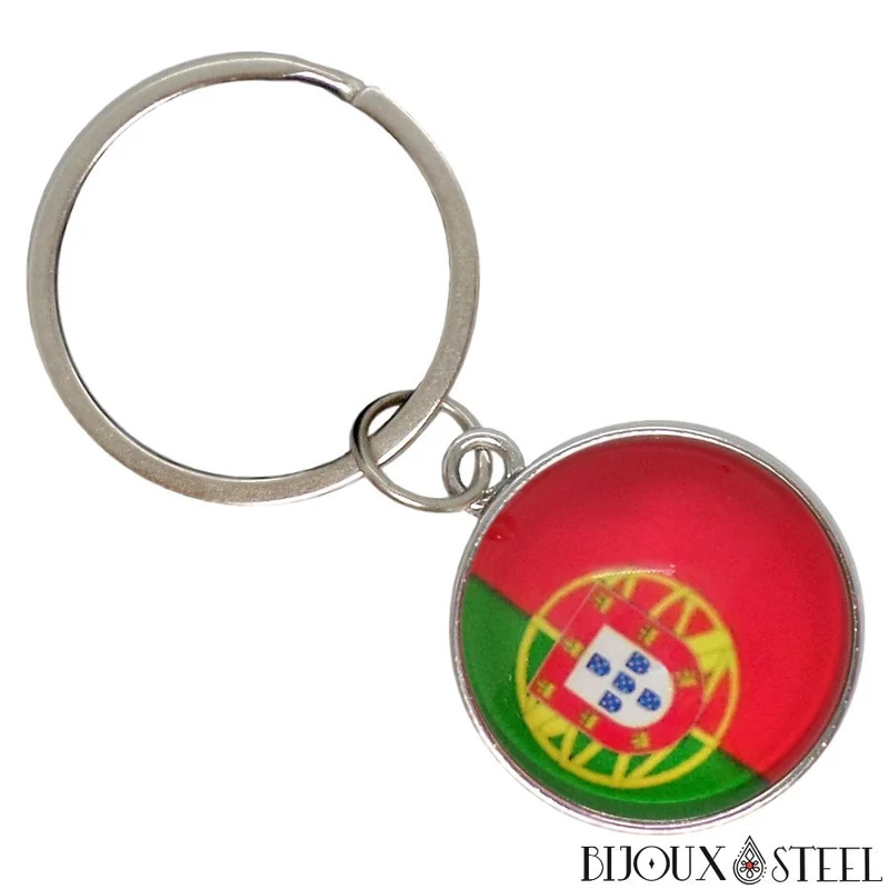 Porte-clés drapeau du Portugal argenté