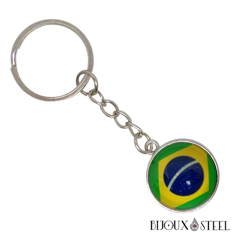 Porte-clés drapeau du Brésil argenté