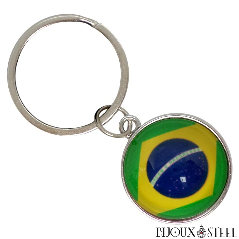Porte-clés drapeau du Brésil argenté