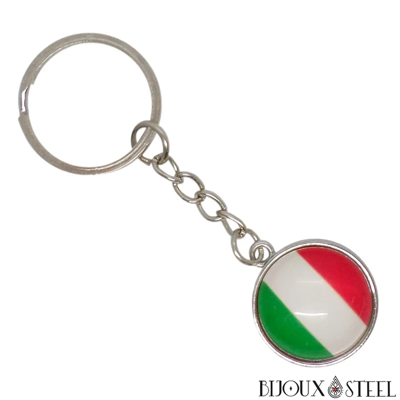 Porte-clés drapeau de l'Italie argenté
