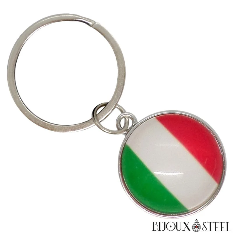 Porte-clés drapeau de l'Italie argenté