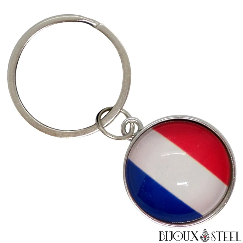 Porte-clés tricolore drapeau de la France argenté