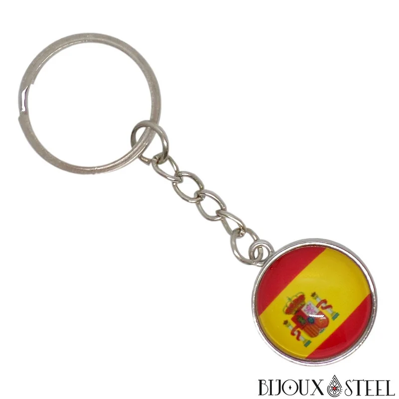 Porte-clés drapeau de l'Espagne argenté