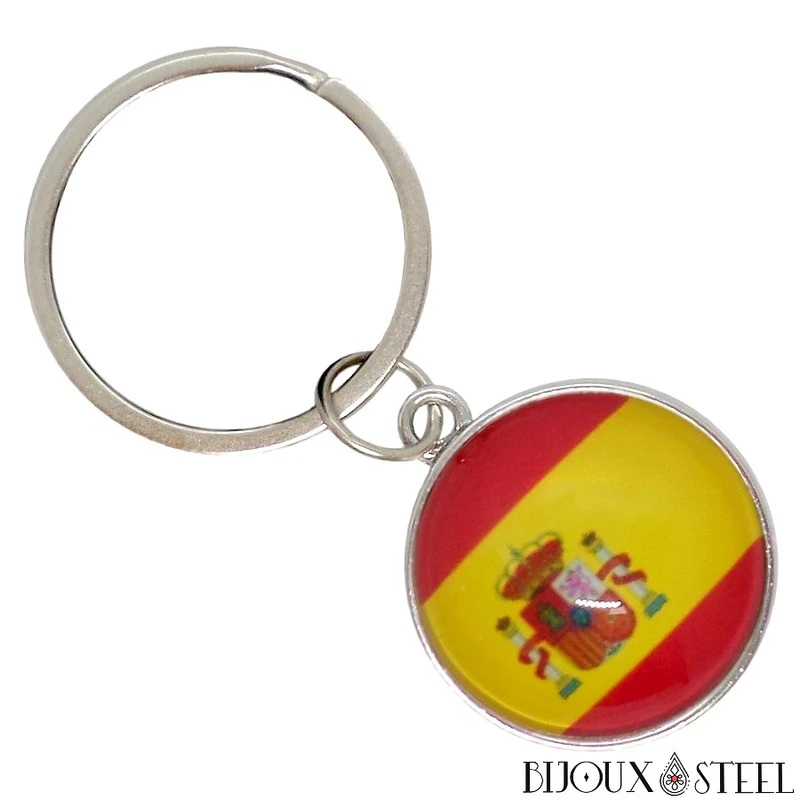 Porte-clés drapeau de l'Espagne argenté
