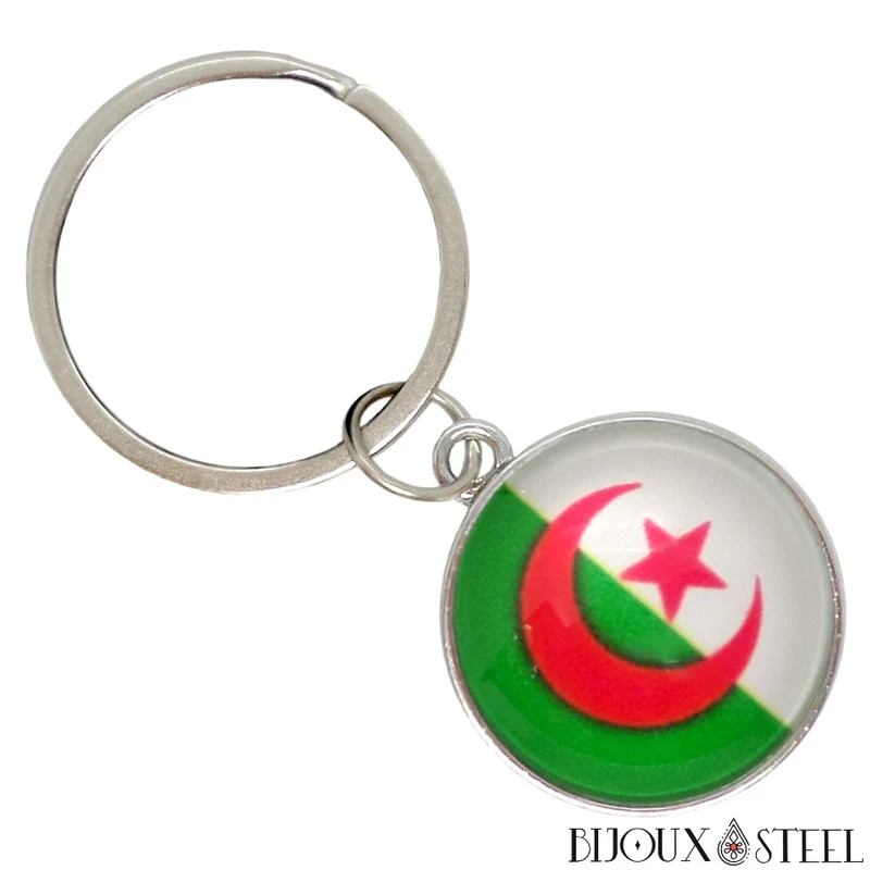 Porte-clés drapeau de l'Algérie argenté