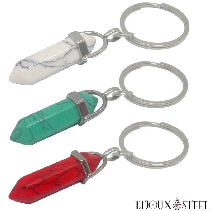 Porte-clés hexagonal à pointe d'howlite artificielle trois couleurs