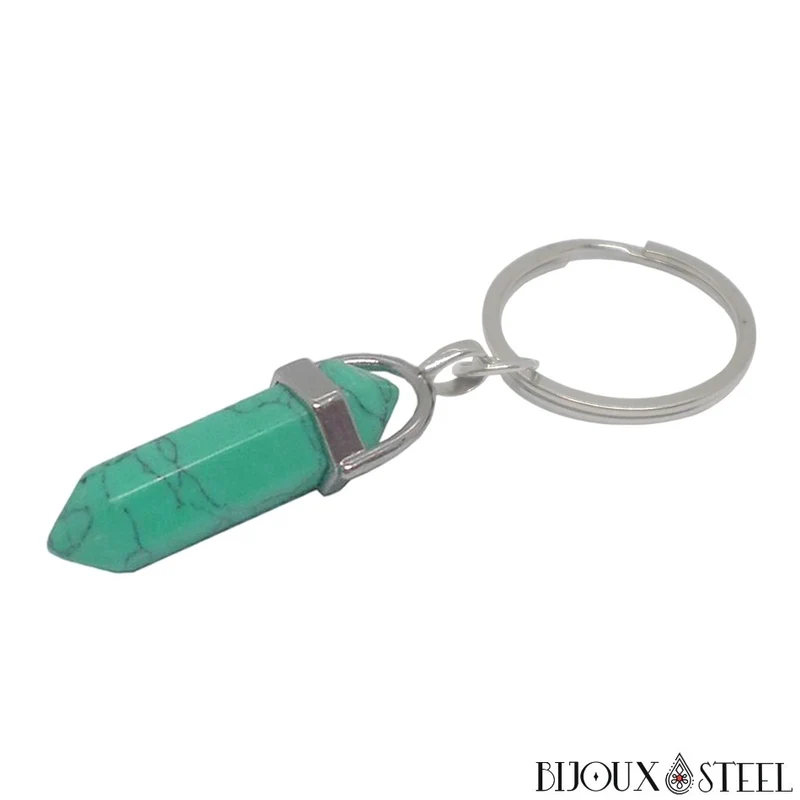 Porte-clés hexagonal à pointe d'howlite artificielle trois couleurs