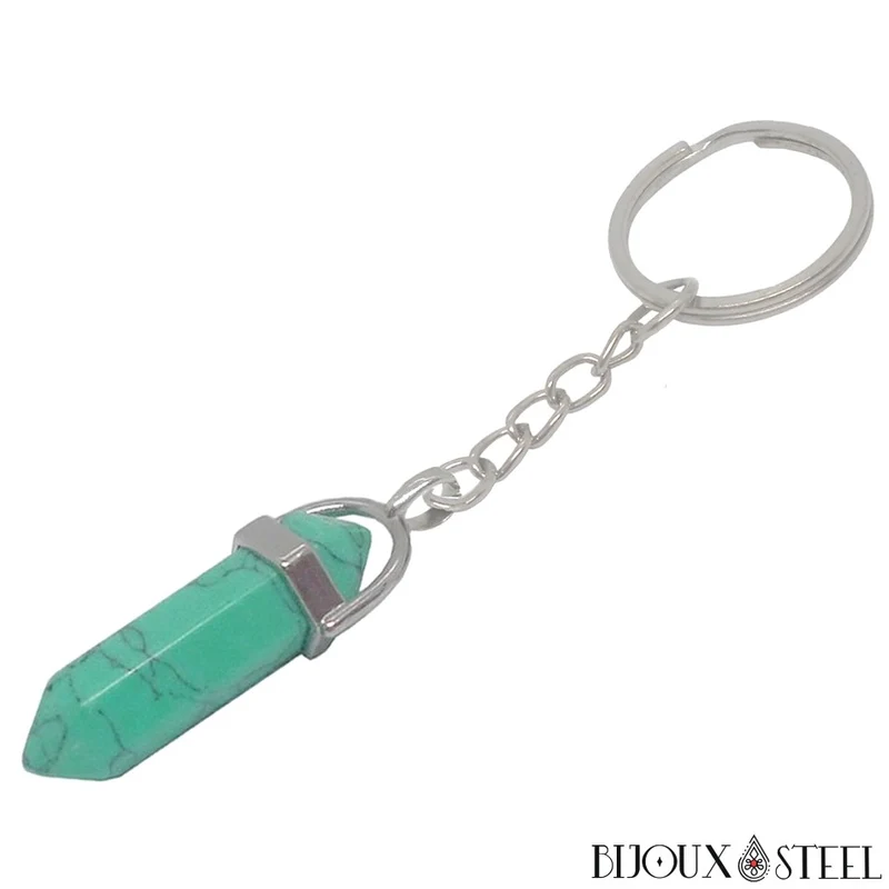 Porte-clés hexagonal à pointe d'howlite artificielle trois couleurs