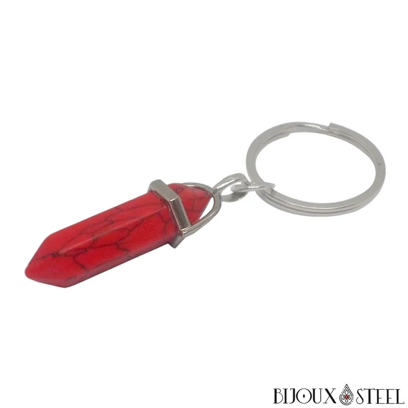 Porte-clés hexagonal à pointe d'howlite artificielle trois couleurs