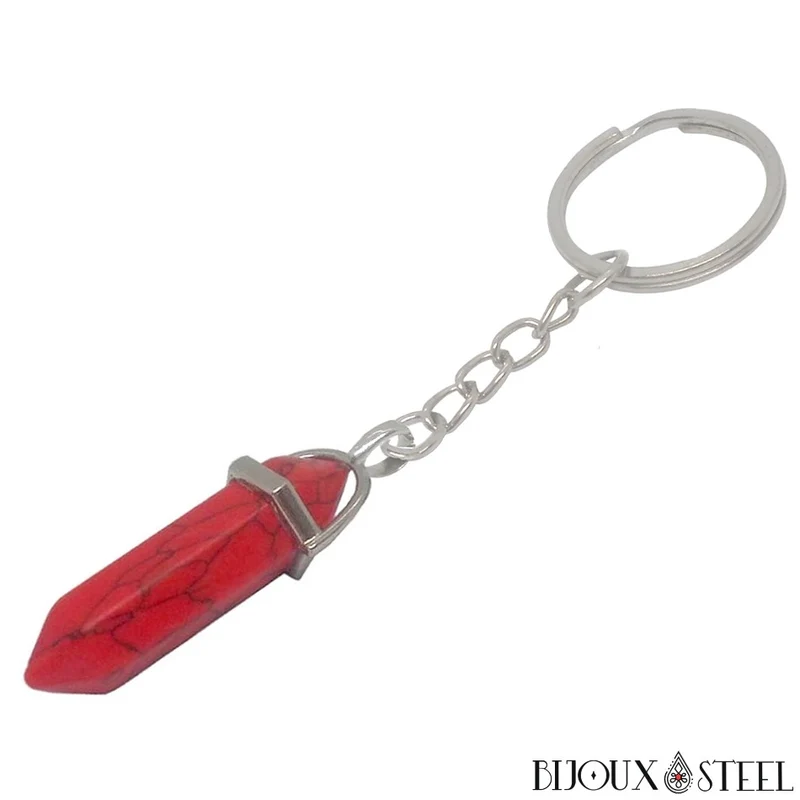 Porte-clés hexagonal à pointe d'howlite artificielle trois couleurs