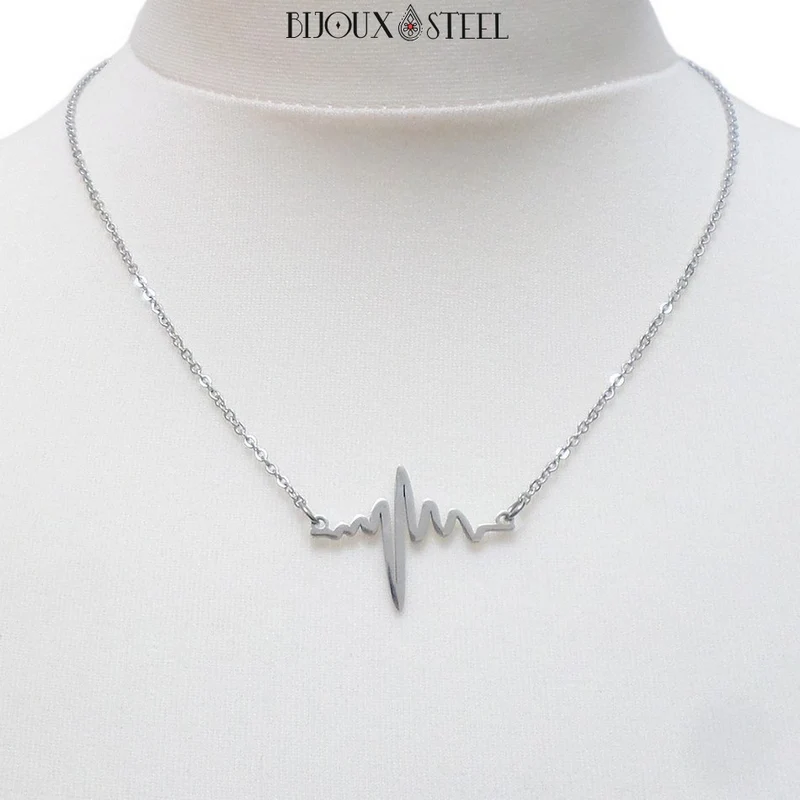 Collier battement de cœur rythme cardiaque en acier inoxydable