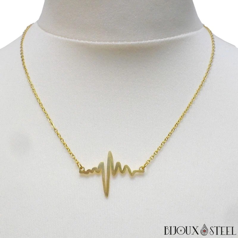 Collier battement de cœur rythme cardiaque en acier inoxydable