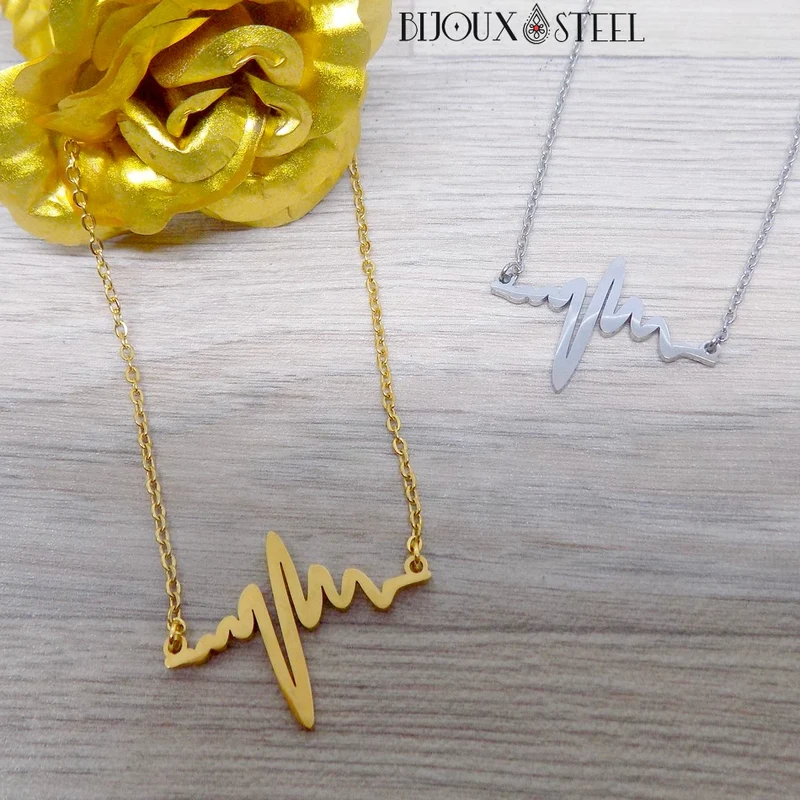 Collier battement de cœur rythme cardiaque en acier inoxydable