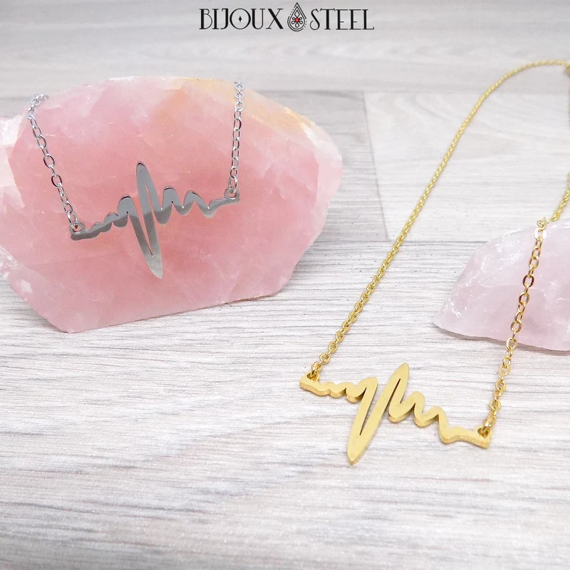 Collier battement de cœur rythme cardiaque en acier inoxydable