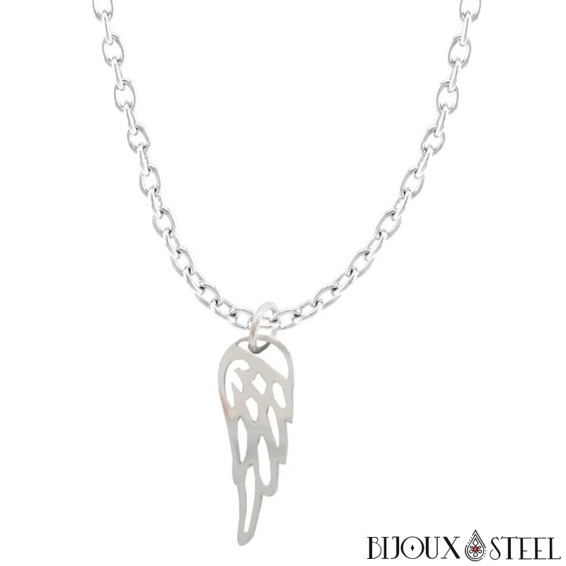 Collier à pendentif aile d'ange en acier inoxydable
