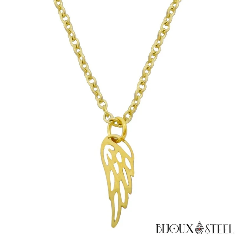 Collier à pendentif aile d'ange en acier inoxydable