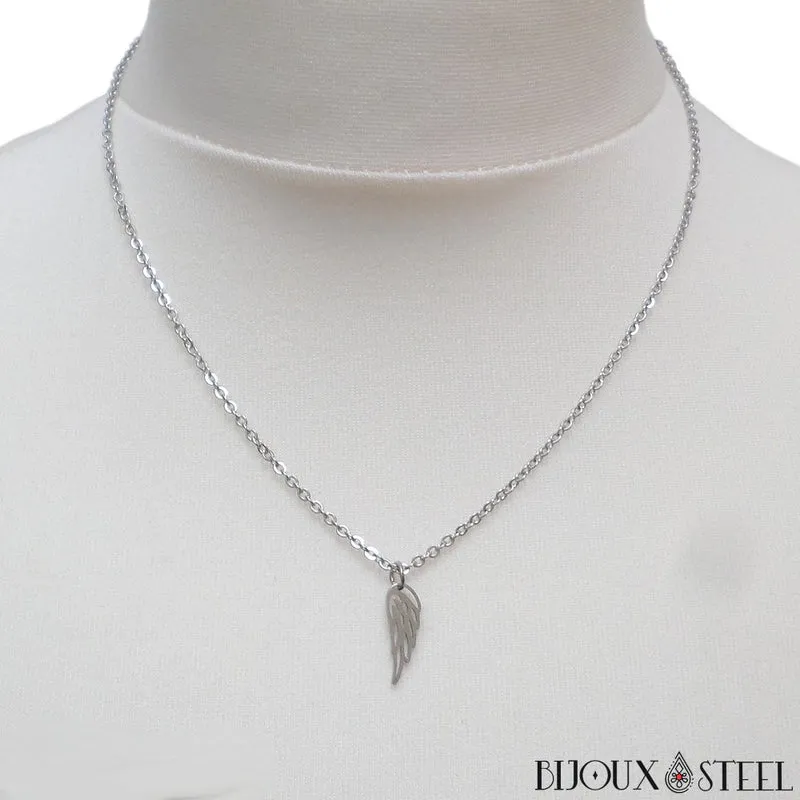 Collier à pendentif aile d'ange en acier inoxydable
