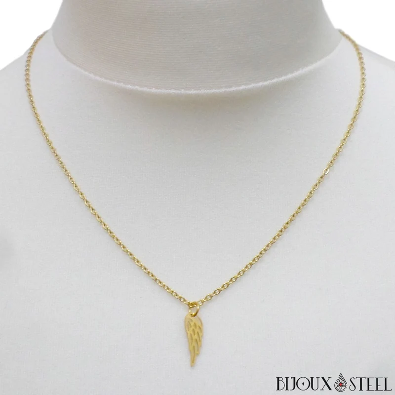 Collier à pendentif aile d'ange en acier inoxydable
