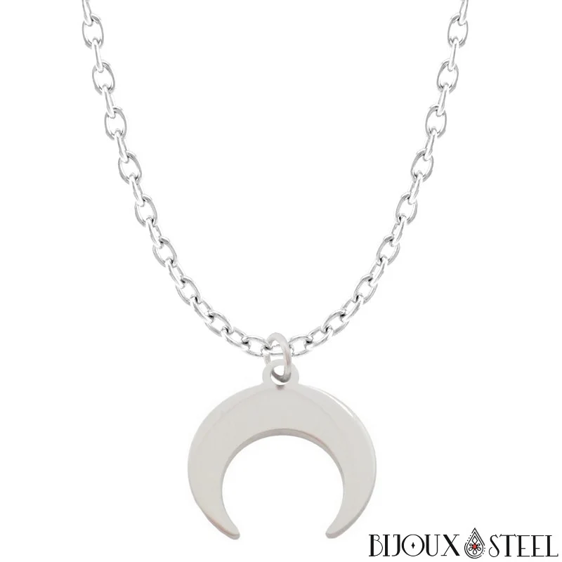 Collier à pendentif croissant de Lune en acier inoxydable