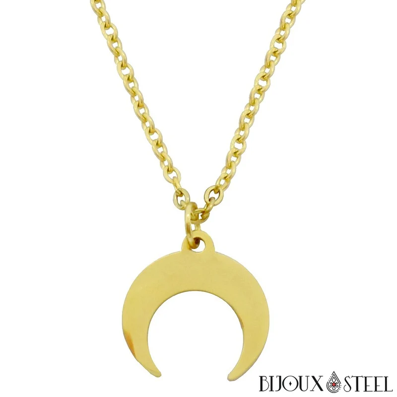 Collier à pendentif croissant de Lune en acier inoxydable
