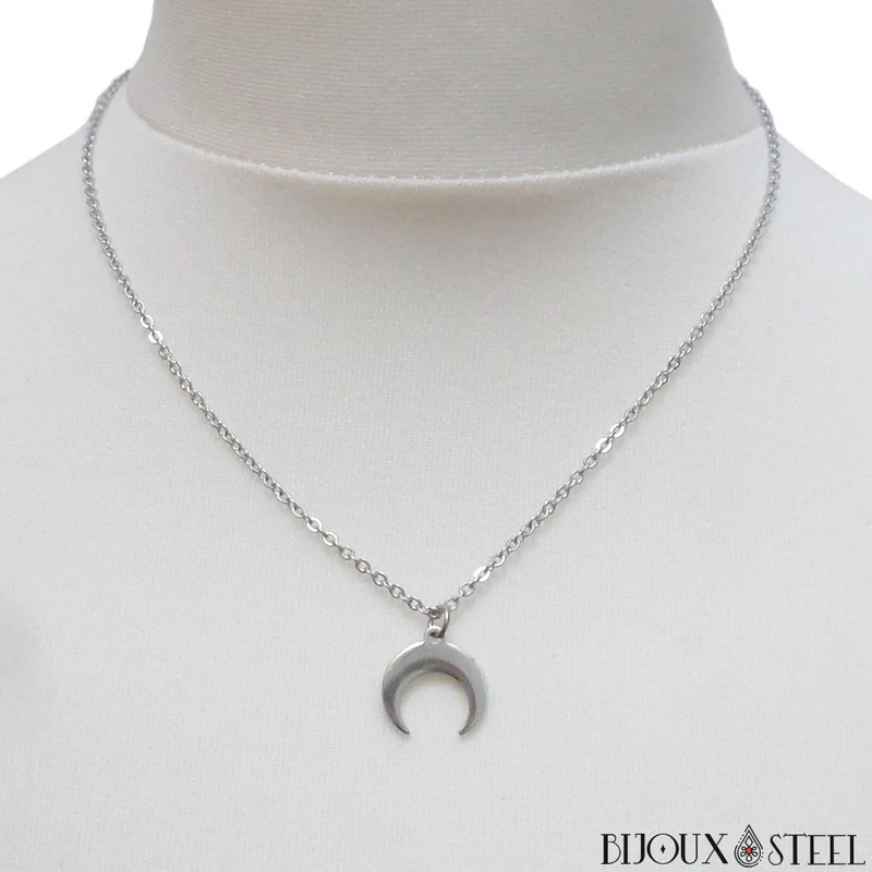 Collier à pendentif croissant de Lune en acier inoxydable