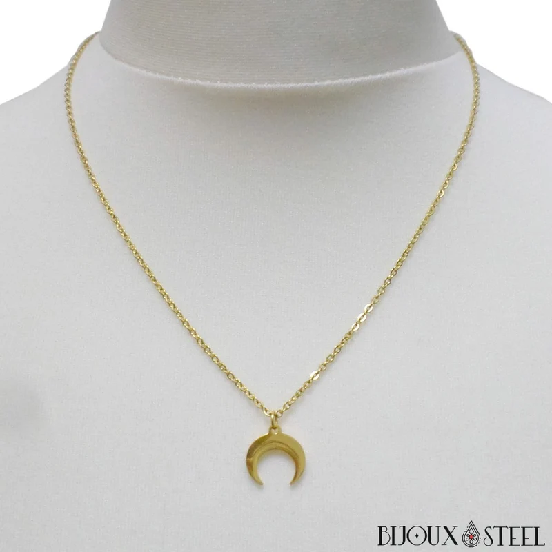 Collier à pendentif croissant de Lune en acier inoxydable