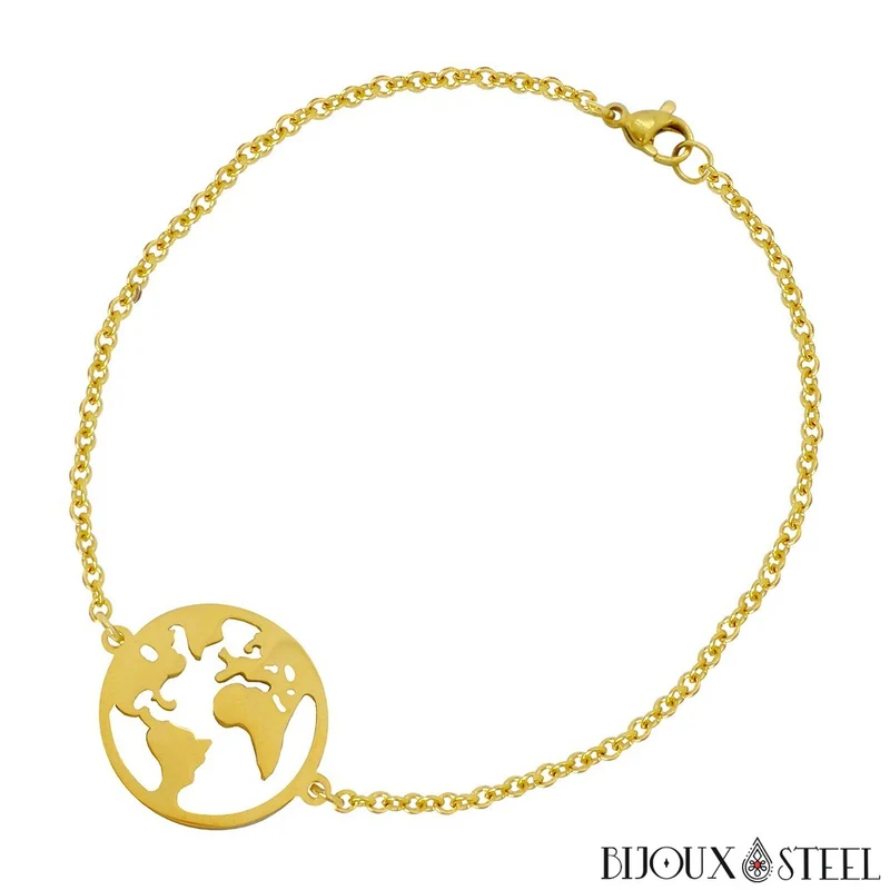 Bracelet carte du monde globe en acier chirurgical