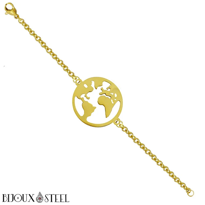 Bracelet carte du monde globe en acier chirurgical