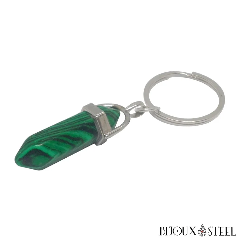 Porte-clés hexagonal de malachite artificielle en résine