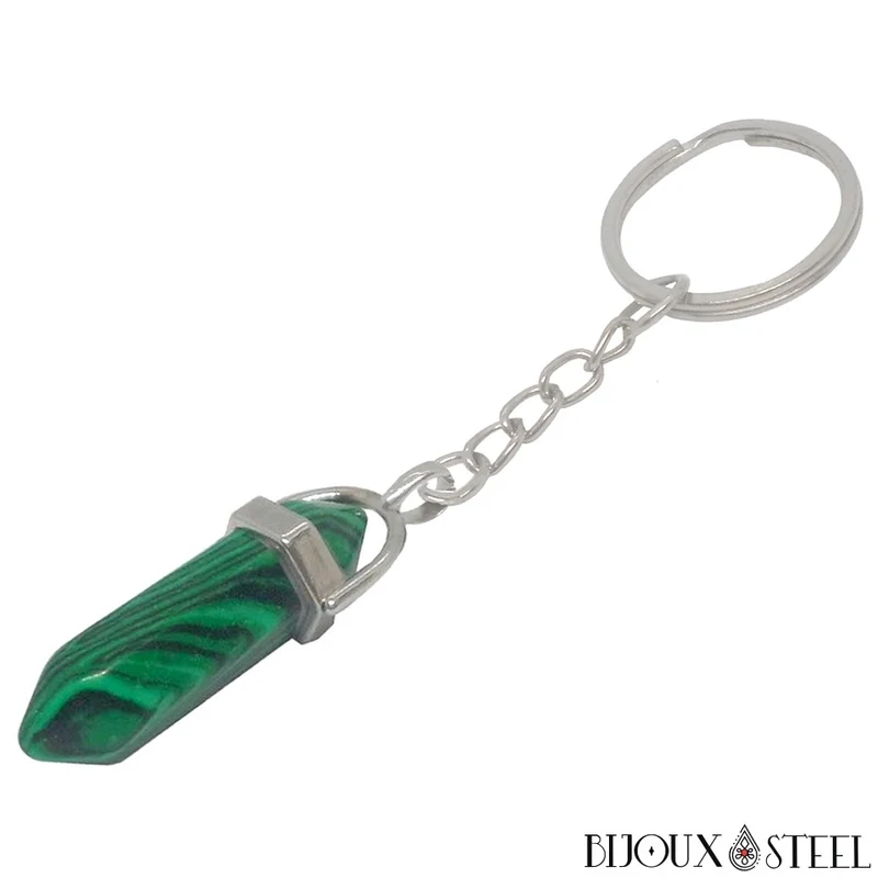 Porte-clés hexagonal de malachite artificielle en résine