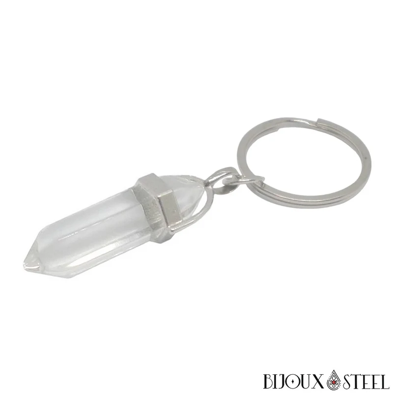 Porte-clés hexagonal à pointe blanc cristal en verre