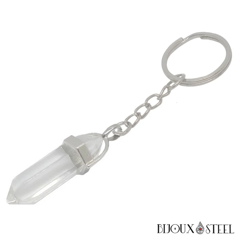 Porte-clés hexagonal à pointe blanc cristal en verre