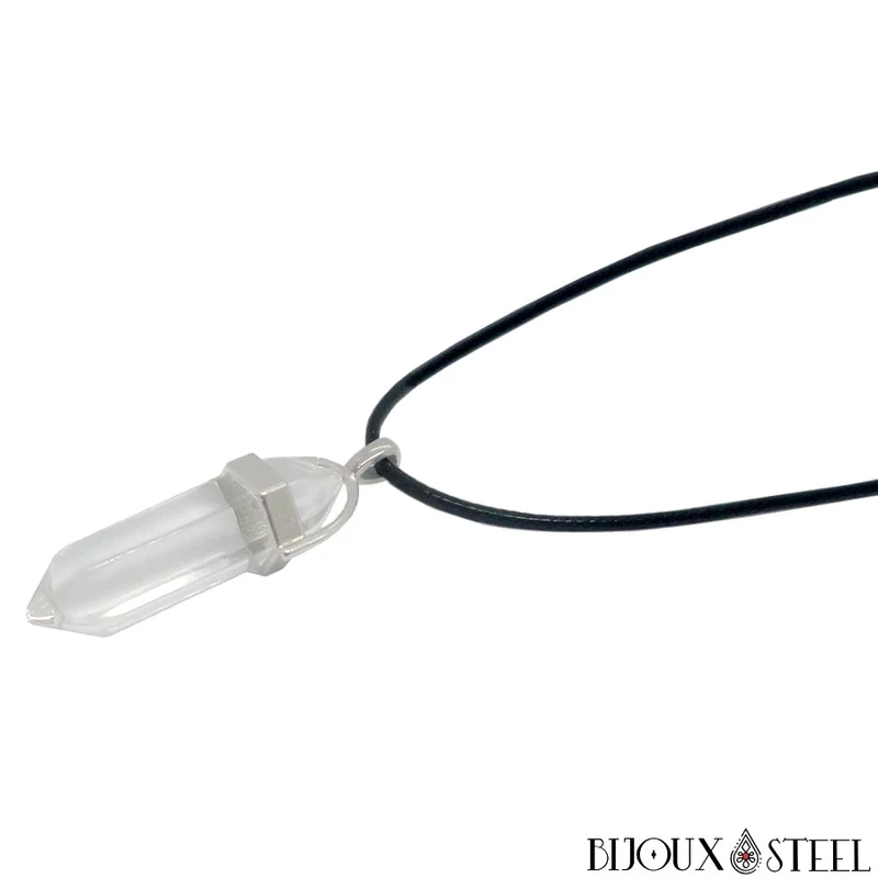 Collier à pendentif hexagonal à pointe blanc translucide en verre