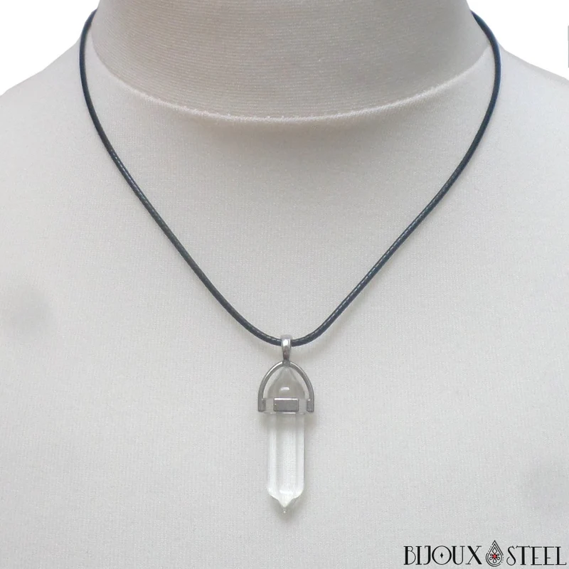 Collier à pendentif hexagonal à pointe blanc translucide en verre