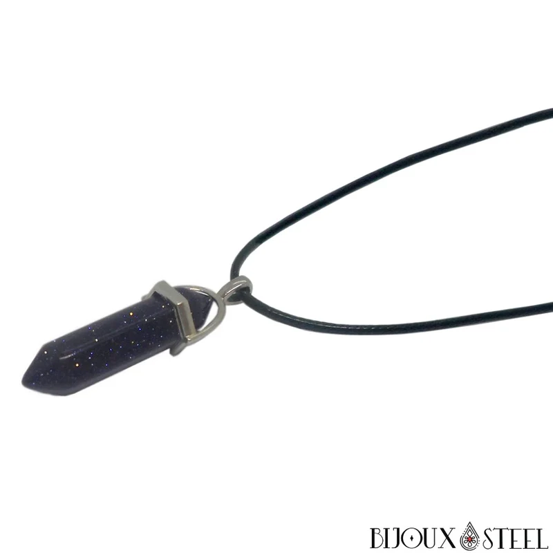 Collier à pendentif hexagonal en goldstone bleue en verre