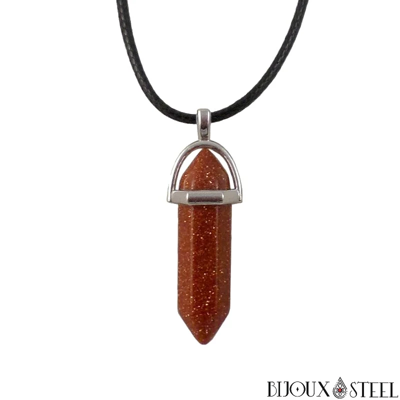 Collier à pendentif hexagonal en goldstone en verre
