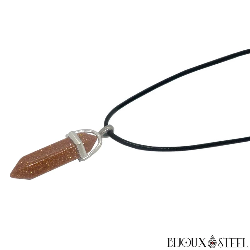 Collier à pendentif hexagonal en goldstone en verre
