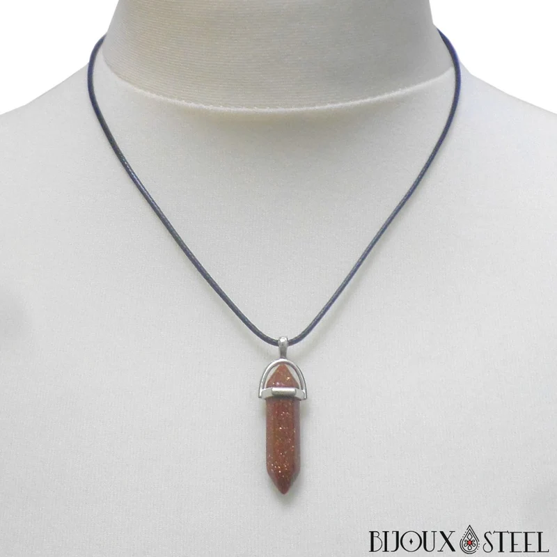 Collier à pendentif hexagonal en goldstone en verre