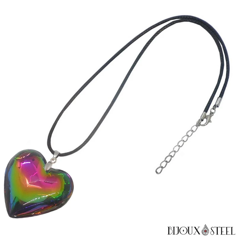 Collier à pendentif cœur glamour multicolore en verre