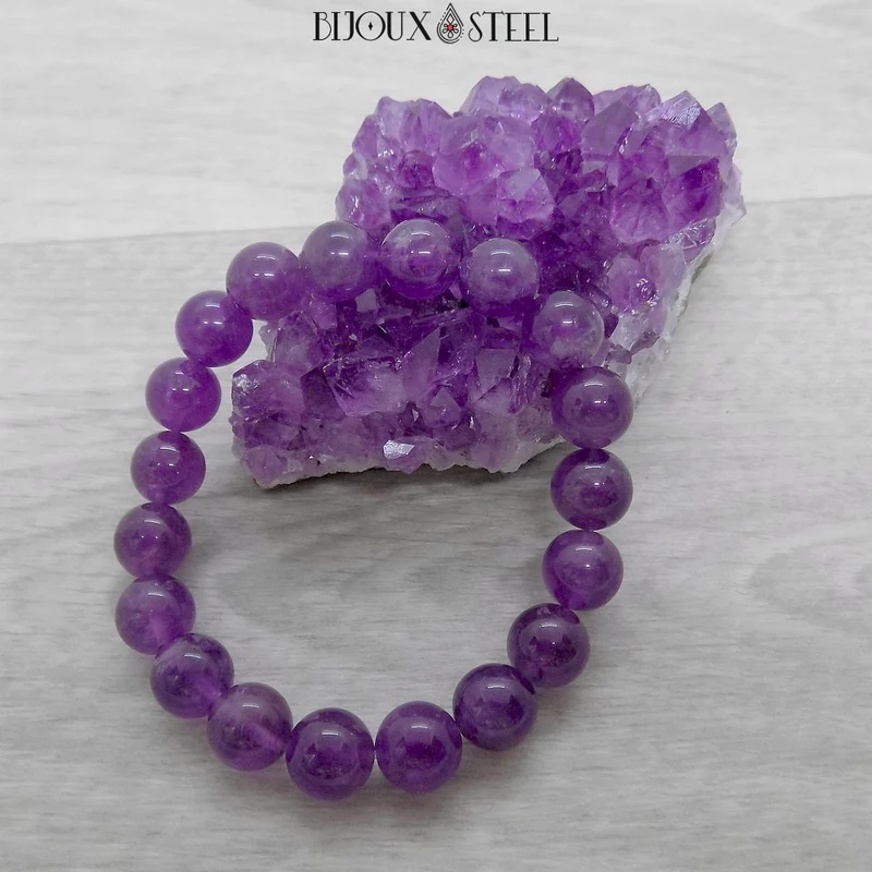 Bracelet en perles d'améthyste 10mm