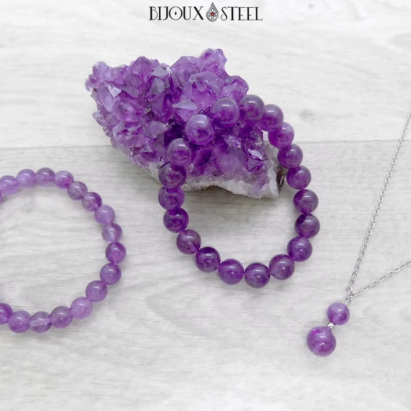 Bracelet en perles d'améthyste 10mm