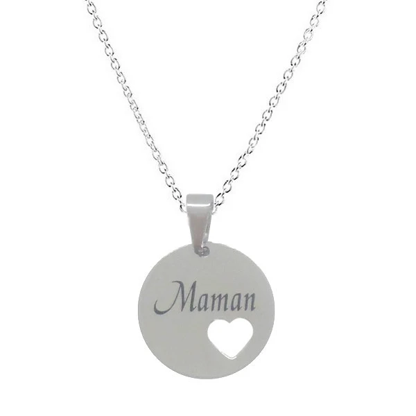 Collier à pendentif Maman je t'aime en acier inoxydable