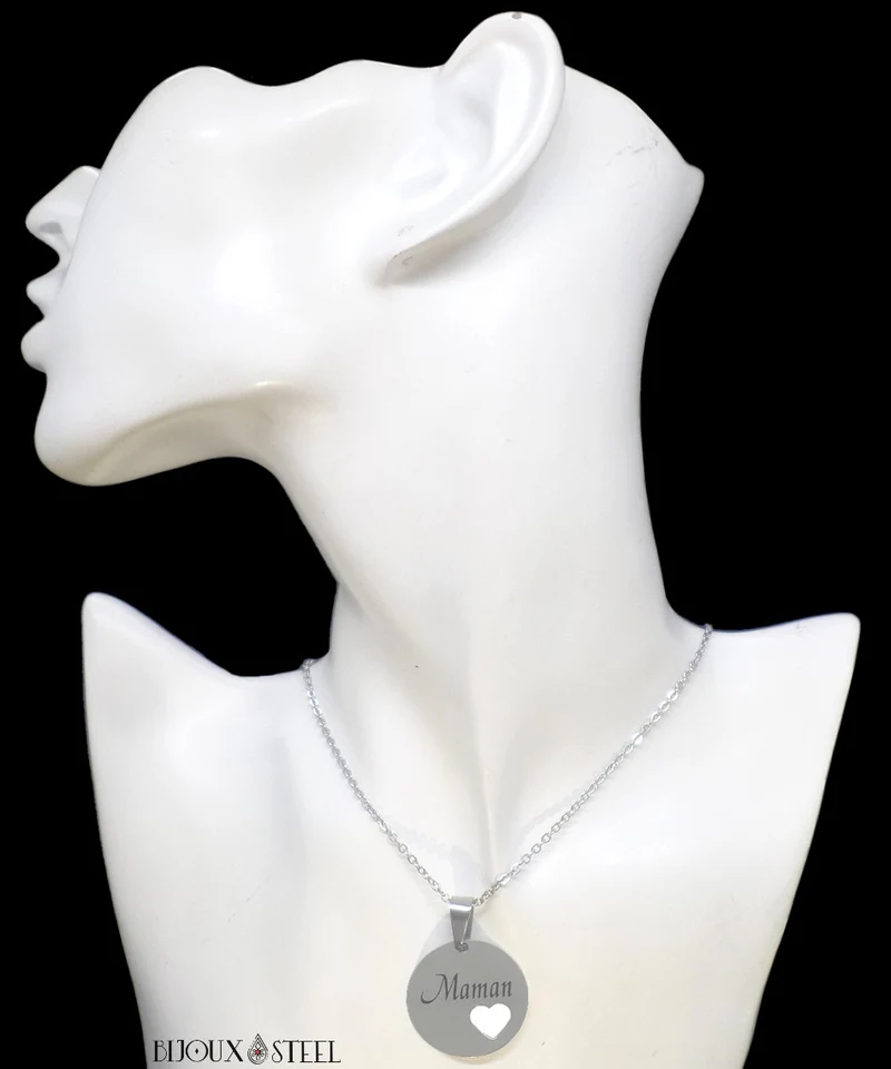 Collier à pendentif Maman je t'aime en acier inoxydable