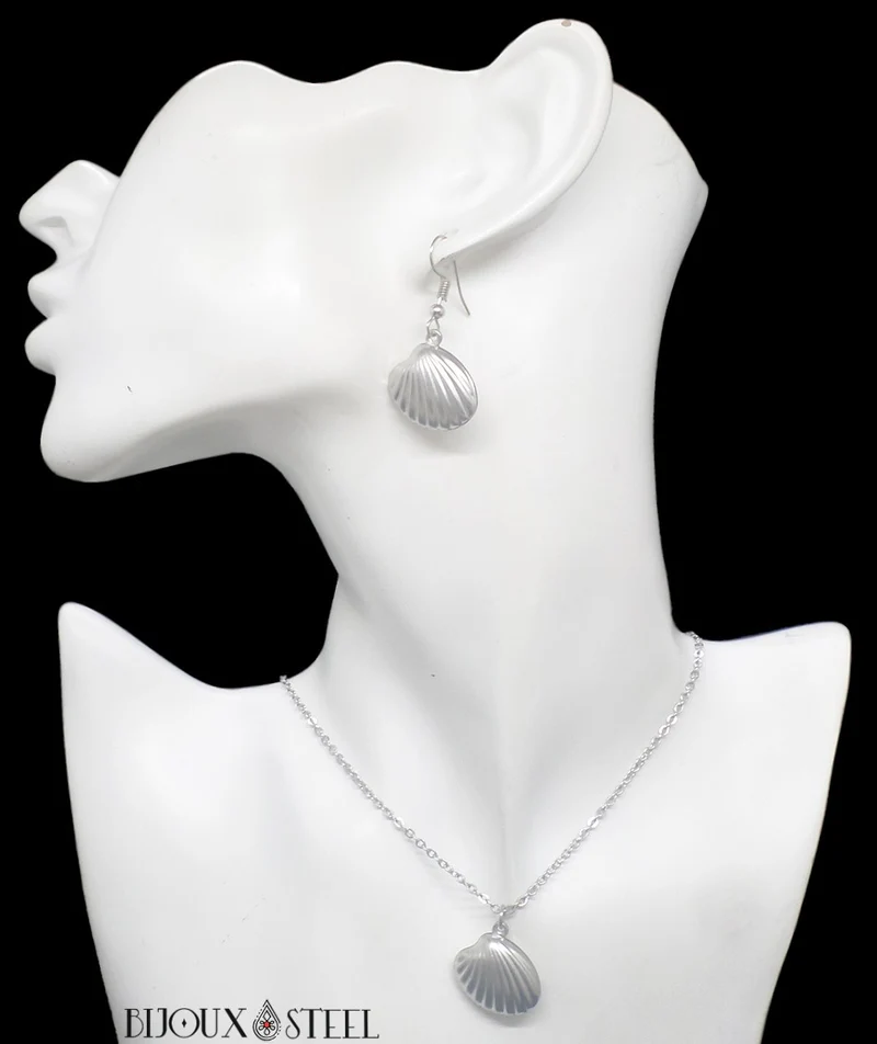 Collier à pendentif coquillage en acier inoxydable