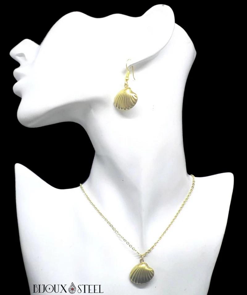 Collier à pendentif coquillage en acier inoxydable